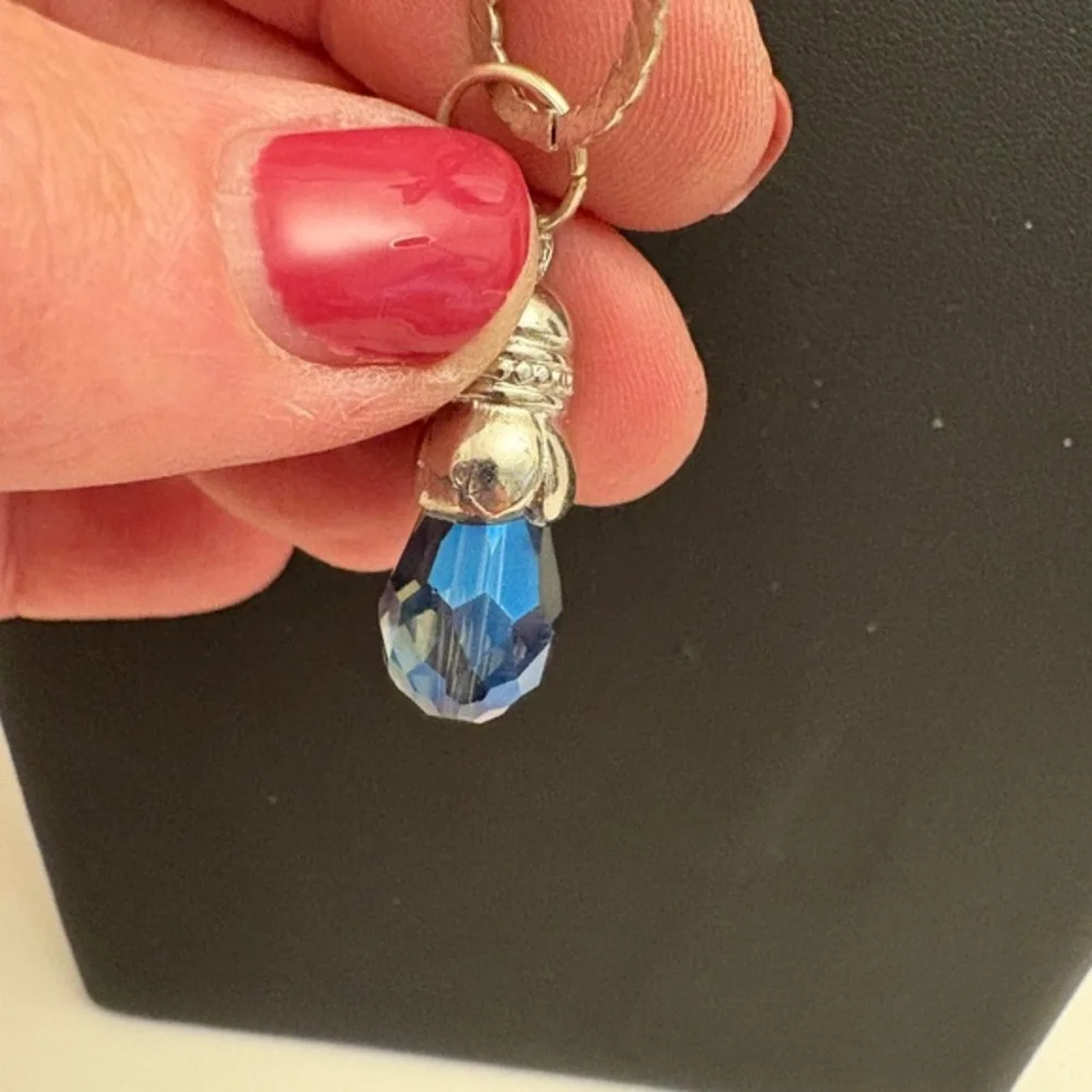 Sapphire Blue Charm on Silver Chain 17